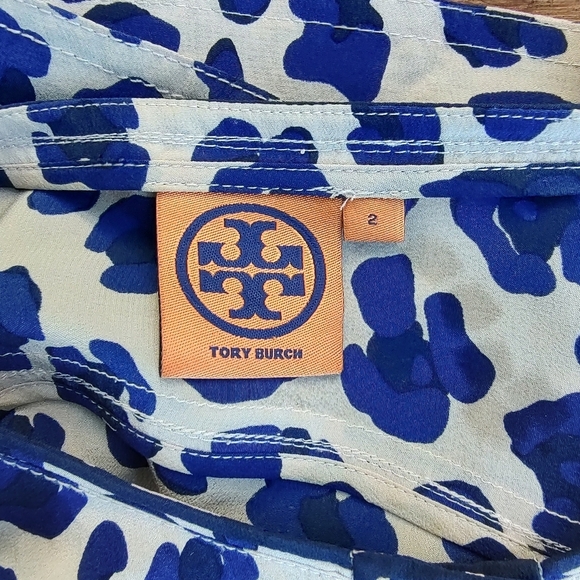 Tory Burch Robin Silk Blue Cheetah Print Long Sleeve Tunic Blouse Women's Size 2 - Picture 12 of 14